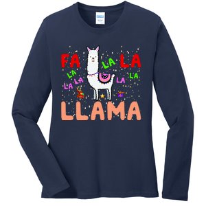 Fa La La Llama Funny Llama Christmas Ladies Long Sleeve Shirt