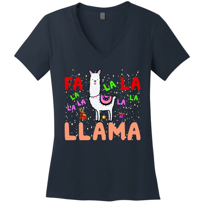 Fa La La Llama Funny Llama Christmas Women's V-Neck T-Shirt