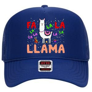 Fa La La Llama Funny Llama Christmas High Crown Mesh Back Trucker Hat