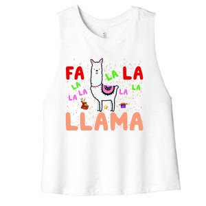 Fa La La Llama Funny Llama Christmas Women's Racerback Cropped Tank