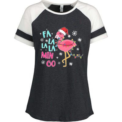 Fa La La La Mingo Funny Holiday Season Christmas Flamigo Enza Ladies Jersey Colorblock Tee