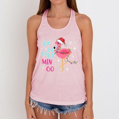 Fa La La La Mingo Funny Holiday Season Christmas Flamigo Women's Knotted Racerback Tank