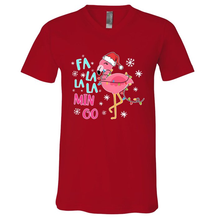 Fa La La La Mingo Funny Holiday Season Christmas Flamigo V-Neck T-Shirt