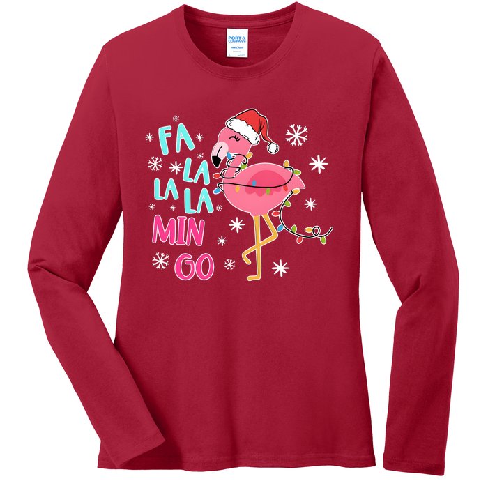 Fa La La La Mingo Funny Holiday Season Christmas Flamigo Ladies Long Sleeve Shirt