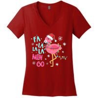 Fa La La La Mingo Funny Holiday Season Christmas Flamigo Women's V-Neck T-Shirt