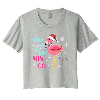 Fa La La La Mingo Funny Holiday Season Christmas Flamigo Women's Crop Top Tee