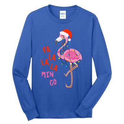 Fa La La Mingo Flamingo Christmas Tree Lights Tropical Xmas Gift Tall Long Sleeve T-Shirt