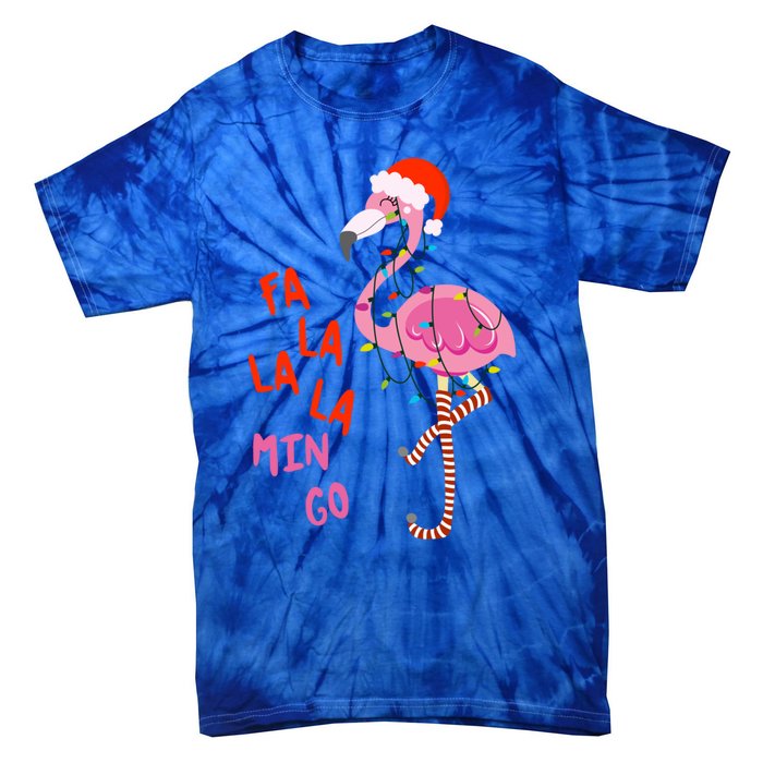 Fa La La Mingo Flamingo Christmas Tree Lights Tropical Xmas Gift Tie-Dye T-Shirt