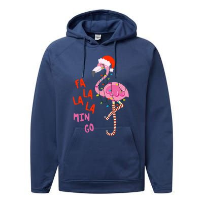 Fa La La Mingo Flamingo Christmas Tree Lights Tropical Xmas Gift Performance Fleece Hoodie