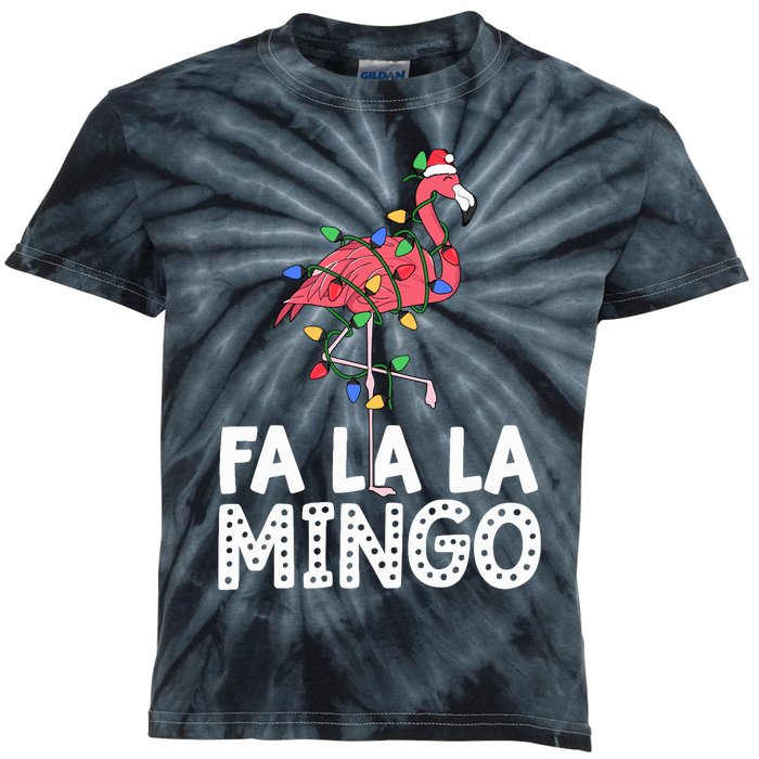 Fa La La Mingo Flamingo Christmas Tree Lights Tropical Xmas Kids Tie-Dye T-Shirt