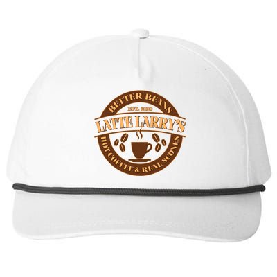 Funny Latte Larry's Better Beans Hot Coffee & Real Scones Emblem 1 Snapback Five-Panel Rope Hat