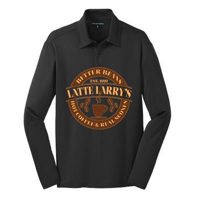 Funny Latte Larry's Better Beans Hot Coffee & Real Scones Emblem 1 Silk Touch Performance Long Sleeve Polo