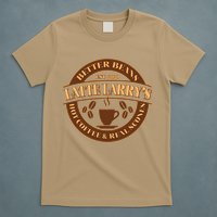 Funny Latte Larry's Better Beans Hot Coffee & Real Scones Emblem 1 T-Shirt