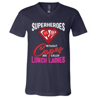 Funny Lunch Lady Superheroes Capes Cafeteria Worker Squad V-Neck T-Shirt