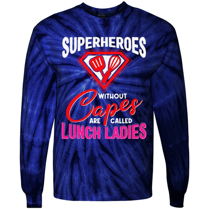 Funny Lunch Lady Superheroes Capes Cafeteria Worker Squad Tie-Dye Long Sleeve Shirt