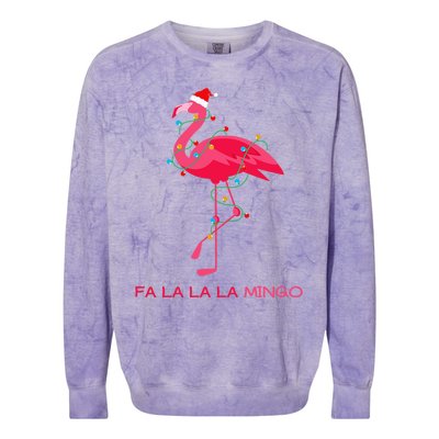 Fa La La Mingo Flamingo Christmas Tree Lights Tropical Xmas Gift Colorblast Crewneck Sweatshirt