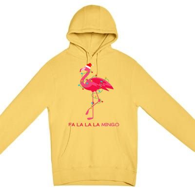 Fa La La Mingo Flamingo Christmas Tree Lights Tropical Xmas Gift Premium Pullover Hoodie