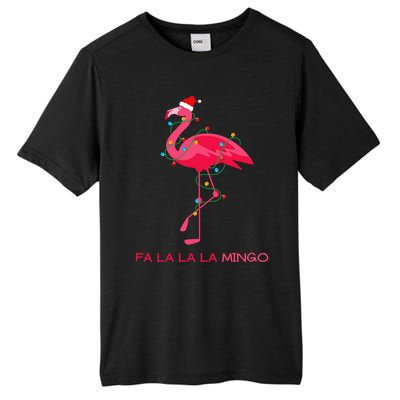 Fa La La Mingo Flamingo Christmas Tree Lights Tropical Xmas Gift Tall Fusion ChromaSoft Performance T-Shirt