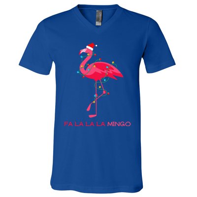 Fa La La Mingo Flamingo Christmas Tree Lights Tropical Xmas Gift V-Neck T-Shirt