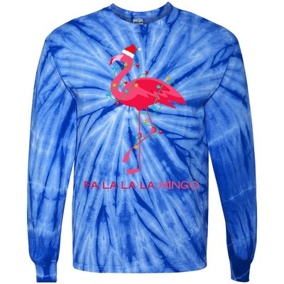 Fa La La Mingo Flamingo Christmas Tree Lights Tropical Xmas Gift Tie-Dye Long Sleeve Shirt