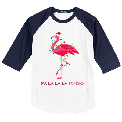 Fa La La Mingo Flamingo Christmas Tree Lights Tropical Xmas Gift Baseball Sleeve Shirt