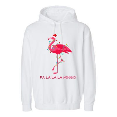 Fa La La Mingo Flamingo Christmas Tree Lights Tropical Xmas Gift Garment-Dyed Fleece Hoodie