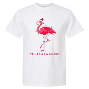 Fa La La Mingo Flamingo Christmas Tree Lights Tropical Xmas Gift Garment-Dyed Heavyweight T-Shirt