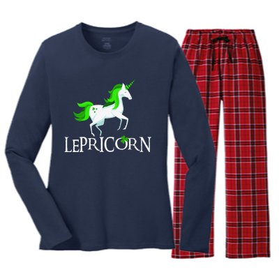 Funny Lepricorn Leprechaun Unicorn St. Patrick's Day Women's Long Sleeve Flannel Pajama Set 