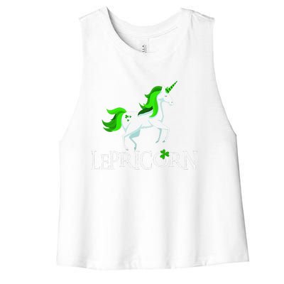 Funny Lepricorn Leprechaun Unicorn St. Patrick's Day Women's Racerback Cropped Tank