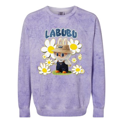 Funny Labubu Lover Cute Labubu Flowers Gift Colorblast Crewneck Sweatshirt