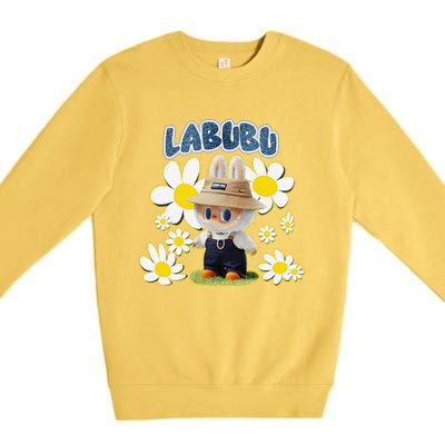 Funny Labubu Lover Cute Labubu Flowers Gift Premium Crewneck Sweatshirt