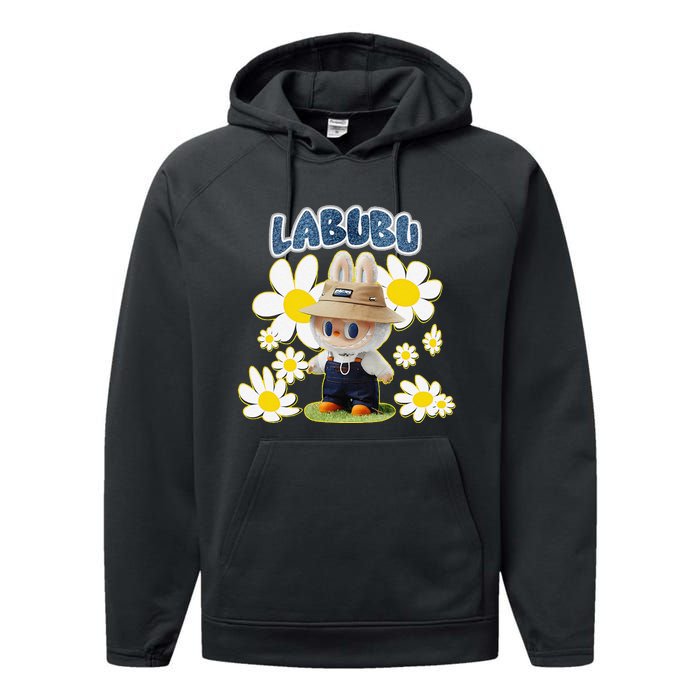 Funny Labubu Lover Cute Labubu Flowers Gift Performance Fleece Hoodie