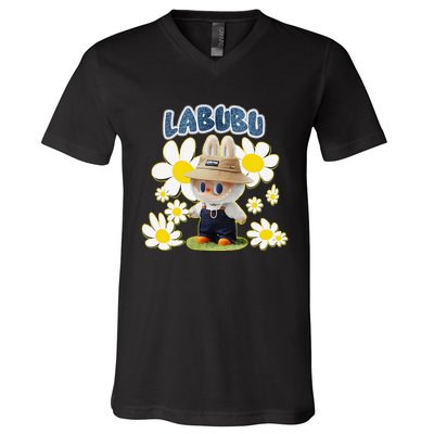 Funny Labubu Lover Cute Labubu Flowers Gift V-Neck T-Shirt