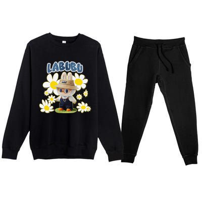 Funny Labubu Lover Cute Labubu Flowers Gift Premium Crewneck Sweatsuit Set