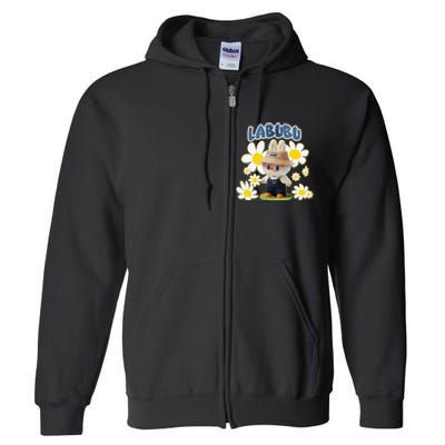 Funny Labubu Lover Cute Labubu Flowers Gift Full Zip Hoodie