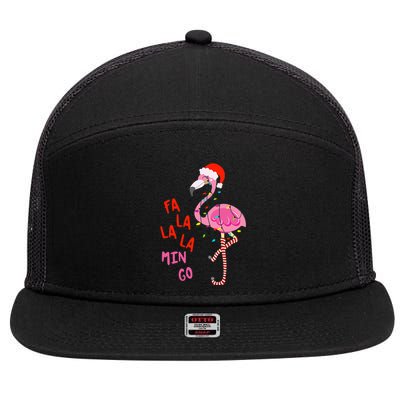 Fa La La Mingo Flamingo Christmas Tropical Xmas Tree Lights 7 Panel Mesh Trucker Snapback Hat