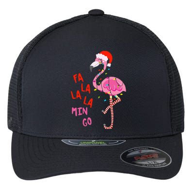 Fa La La Mingo Flamingo Christmas Tropical Xmas Tree Lights Flexfit Unipanel Trucker Cap