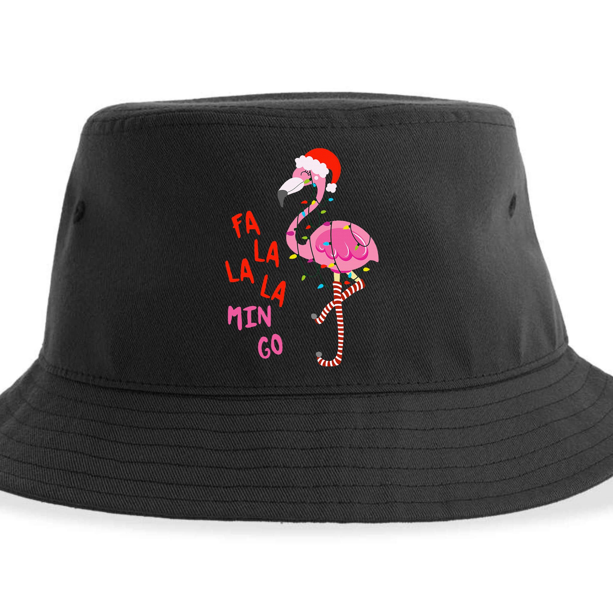 Fa La La Mingo Flamingo Christmas Tropical Xmas Tree Lights Sustainable Bucket Hat