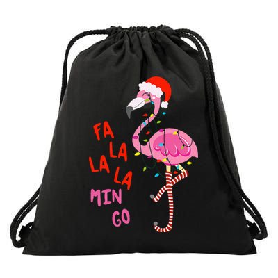 Fa La La Mingo Flamingo Christmas Tropical Xmas Tree Lights Drawstring Bag
