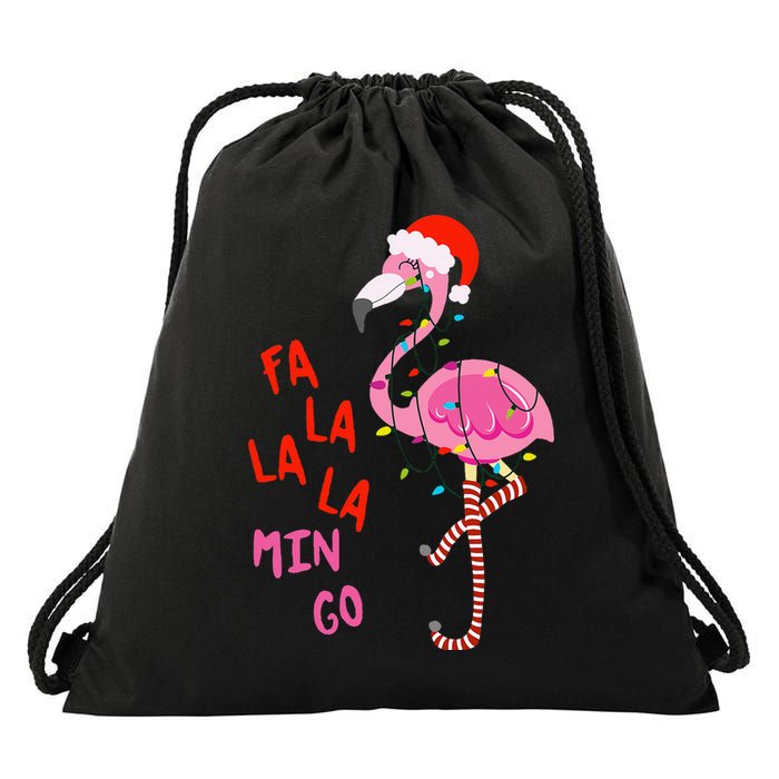 Fa La La Mingo Flamingo Christmas Tropical Xmas Tree Lights Drawstring Bag