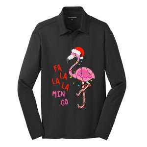 Fa La La Mingo Flamingo Christmas Tropical Xmas Tree Lights Silk Touch Performance Long Sleeve Polo