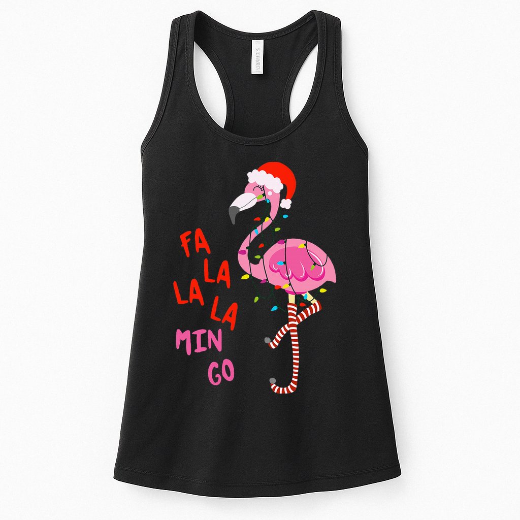 Fa La La Mingo Flamingo Christmas Tropical Xmas Tree Lights Womens Tank Top
