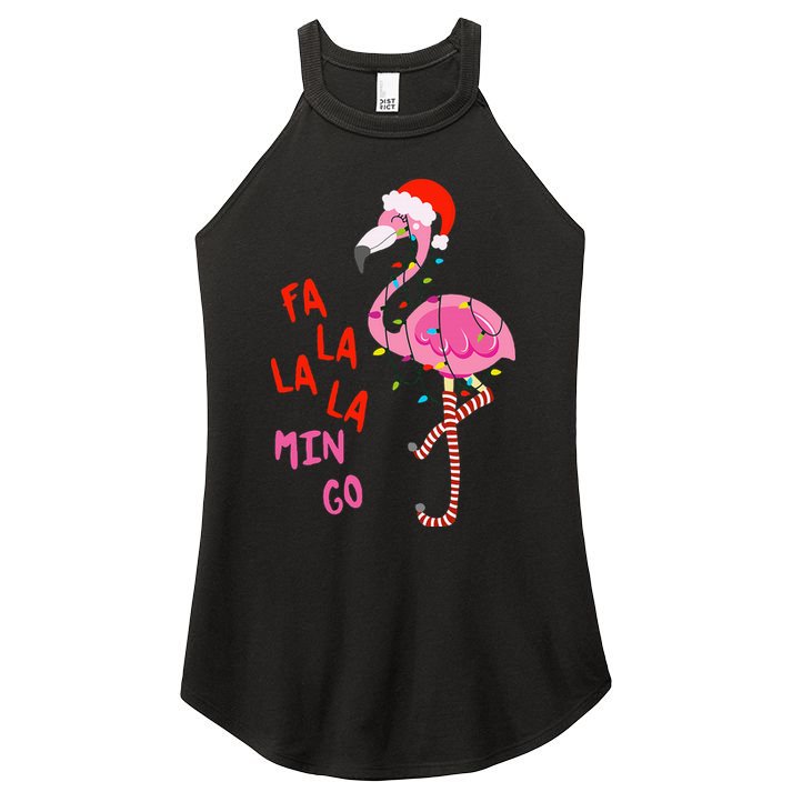 Fa La La Mingo Flamingo Christmas Tropical Xmas Tree Lights Women's Perfect Tri Rocker Tank