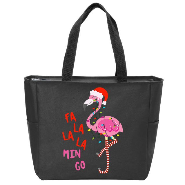 Fa La La Mingo Flamingo Christmas Tropical Xmas Tree Lights Zip Tote Bag