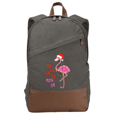 Fa La La Mingo Flamingo Christmas Tropical Xmas Tree Lights Cotton Canvas Backpack