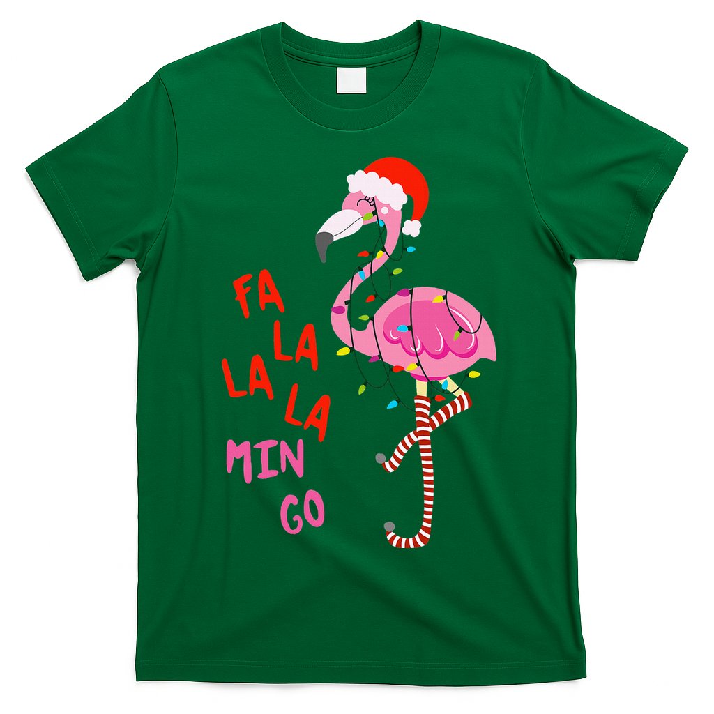Fa La La Mingo Flamingo Christmas Tropical Xmas Tree Lights T-Shirt