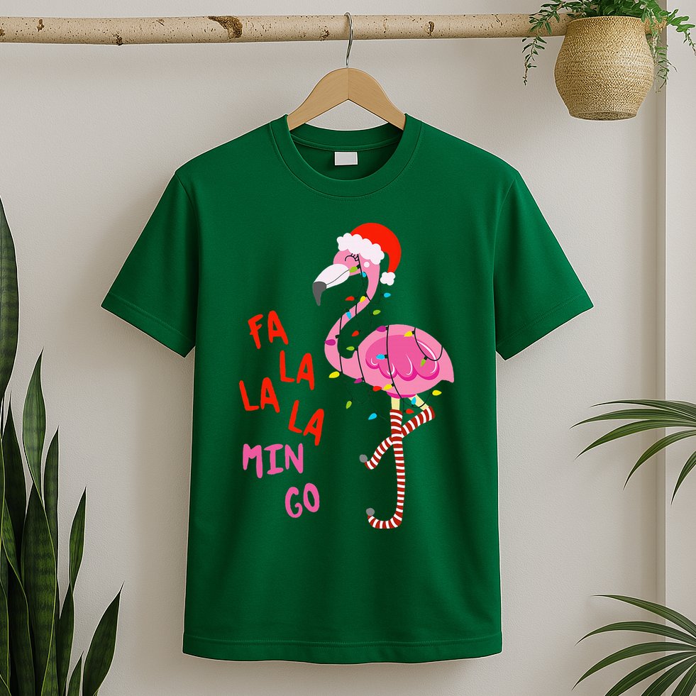 Fa La La Mingo Flamingo Christmas Tropical Xmas Tree Lights T-Shirt