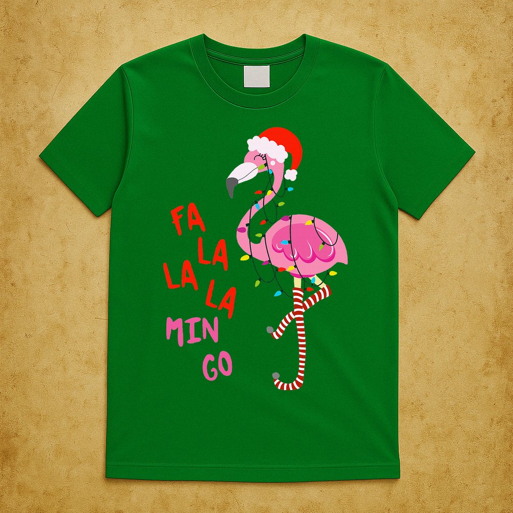 Fa La La Mingo Flamingo Christmas Tropical Xmas Tree Lights T-Shirt