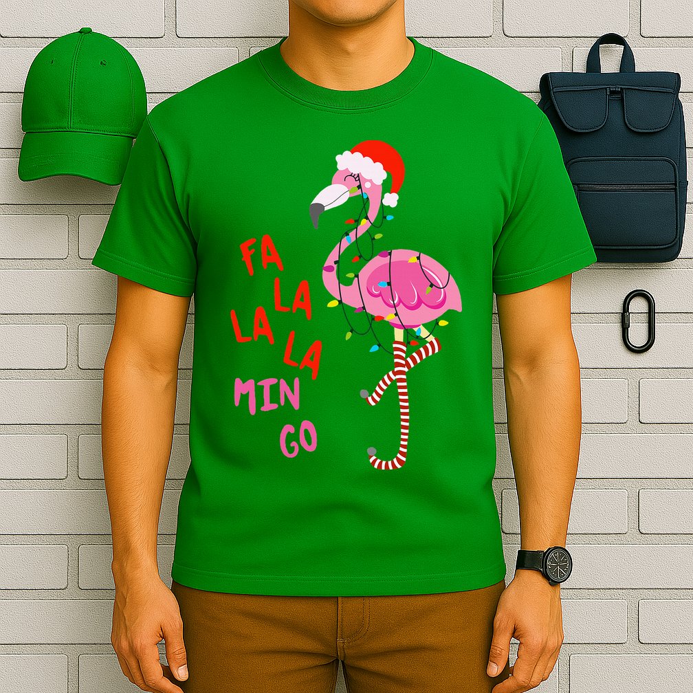 Fa La La Mingo Flamingo Christmas Tropical Xmas Tree Lights T-Shirt