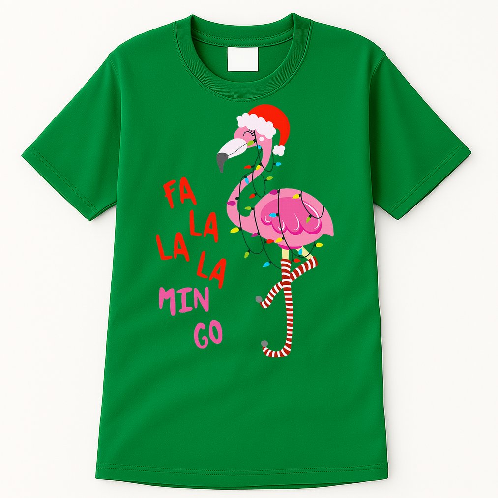 Fa La La Mingo Flamingo Christmas Tropical Xmas Tree Lights Tall T-Shirt